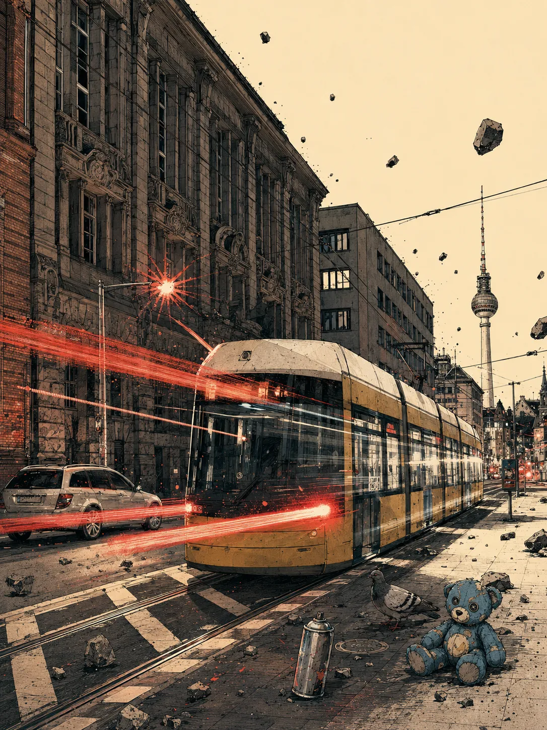 Eine Tram in einer Berliner Straße